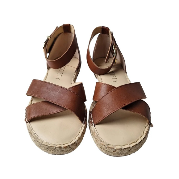 Sole Society Sz9 Brown Saundra Leather CrissCross Ankle Strap Espadrille Sandals - Picture 4 of 16